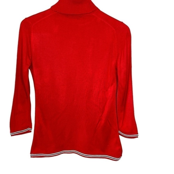 Tommy Hilfiger Bright Red Turtleneck Sweater Navy/White Accents Metal Logo Sz XS - Picture 3 of 14